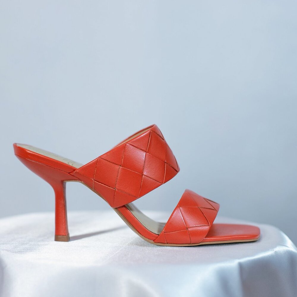 Vince Camuto Women's Candialia Leather Heeled Sandal Orange Red Size 9.5